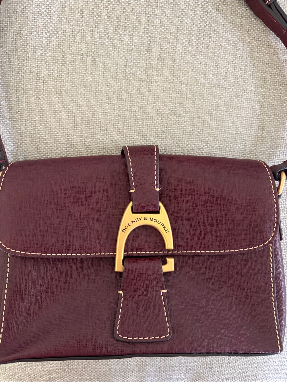 Dooney & Bourke vintage Wine Leather Saddle Bag with Gold Hardware